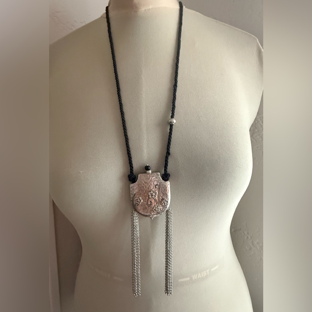 Chico's Silver Tone and Black Pendant Necklace